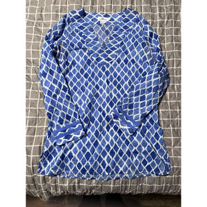 Vineyard Vines Women’s M Blue White V-Neck Tunic Cotton Top
